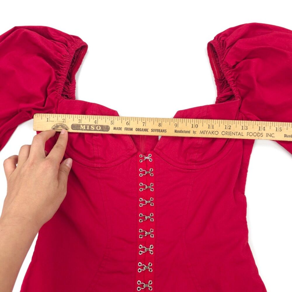 OH POLLY Steal Their Heart Puff Sleeve Mini Dress Red Romantic Cottagecore Sexy - Picture 4 of 10